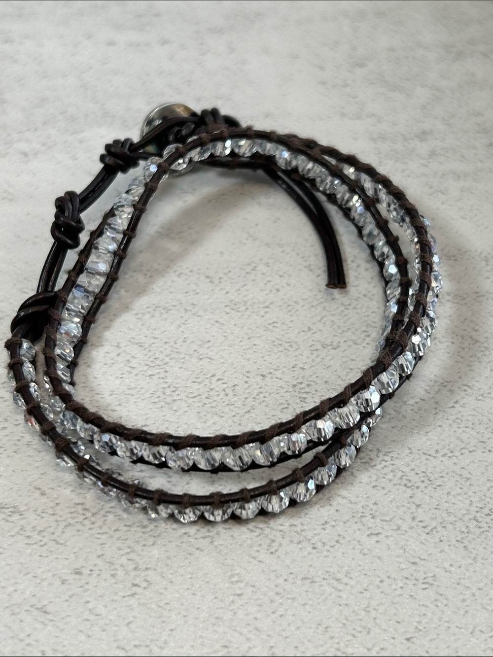 Victoria Emerson Brown Cord Bracelet with Clear Crystal Beads
